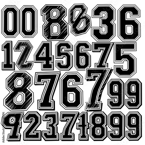A collection of numbers displayed in a bold typography style in a grid layout
