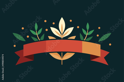 Festive Label Ribbons with Holiday Foliage and Berries for Christmas Greetings and Promotional Banners