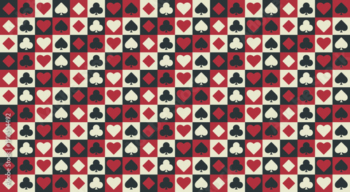 Seamless Vintage Casino Pattern Background with Playing Card Suits