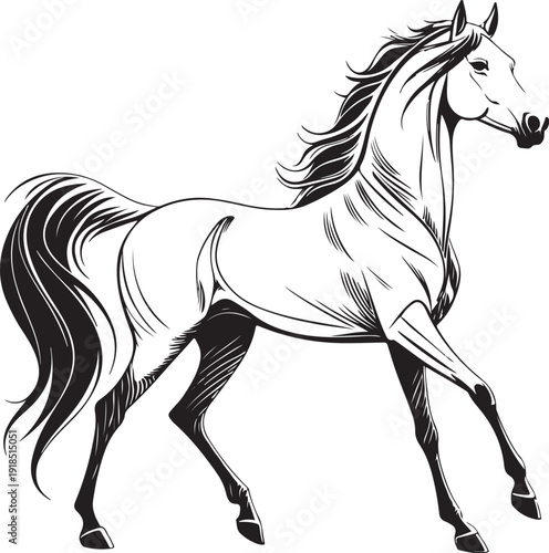 Mare Horse Hand-drawn Sketch Drawing Vector Illustration, Line Linear Symbol Black and White Engraving, Isolated