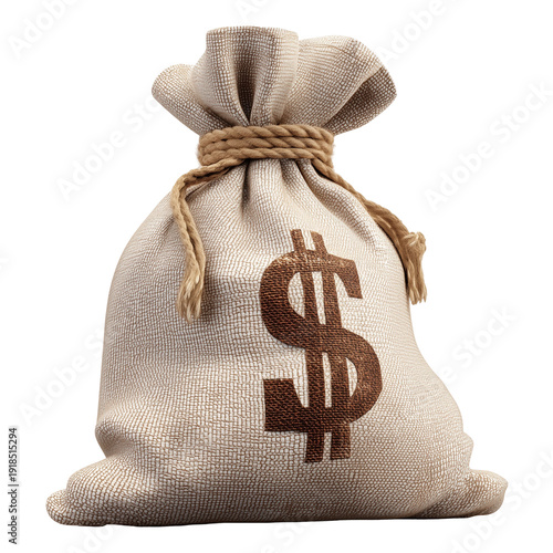 Wallpaper Mural A burlap sack with a brown dollar sign tied with rope on a background isolated on transparent background Torontodigital.ca