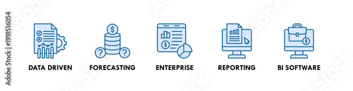 Business Intelligence banner web icon illustration concept with icon of data driven, forecasting, enterprise, reporting, bi software
