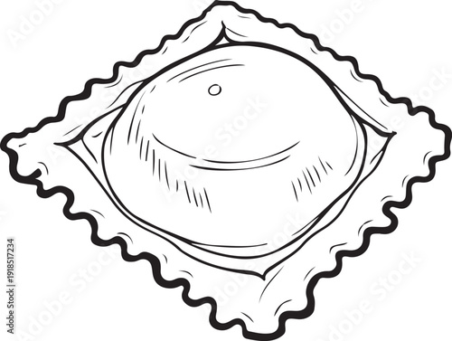 Single ravioli Hand-drawn Sketch Drawing Vector Illustration, Line Linear Symbol Black and White Engraving, Isolated
