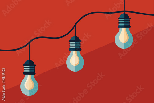 Festive string of glowing light bulbs on a twisted cord, illuminated and decorative, vector illustration.