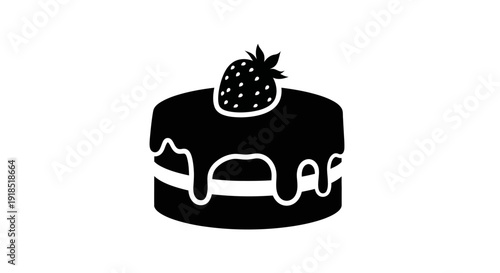 A Delicious Black and White Silhouette Illustration of a Cake Topped with a Strawberry, Perfect for Culinary or Celebration Themes
