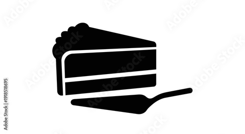 A delicious slice of cake, elegantly presented on a cake server, captured in a clean, modern silhouette