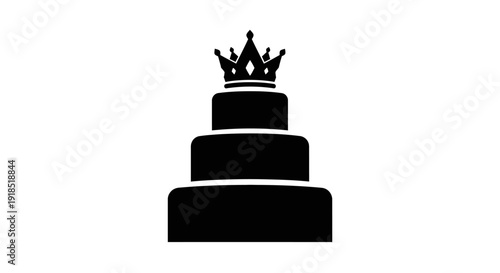 Stylized vector art depicting a stately three-tier cake crowned with a symbol of royalty, perfect for concepts of victory, success, and special occasions