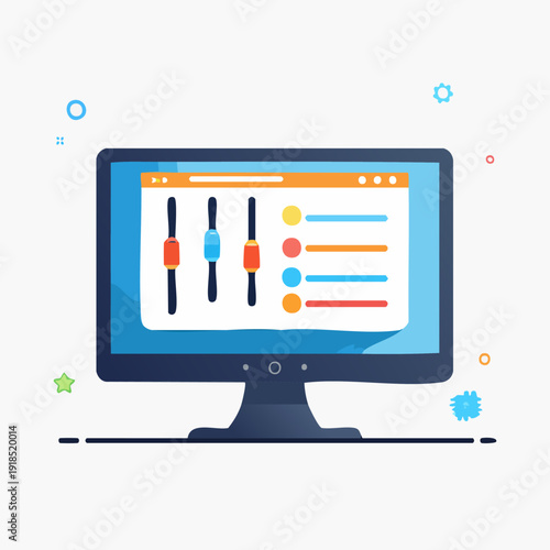 Computer Monitor Displaying Software Interface with Sliders and Controls.