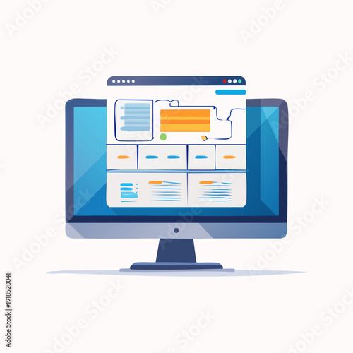 Wallpaper Mural Computer Monitor Displaying Website Wireframe and User Interface Elements. Torontodigital.ca