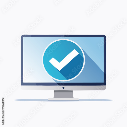 Computer screen displaying a checkmark symbol for confirmation.
