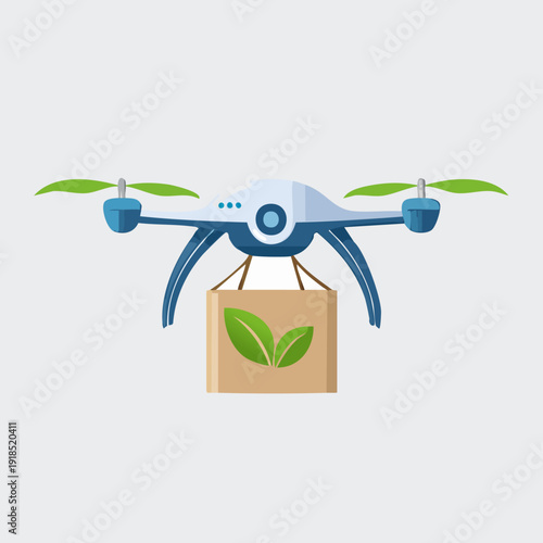 Drone Delivering Eco-Friendly Package with Green Leaf Logo.