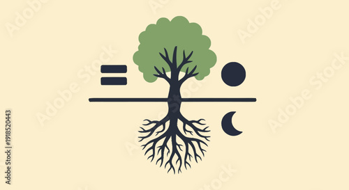 Elegant graphic representation of natural harmony, the interconnectedness of a tree's growth, and universal equilibrium