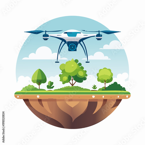 Drone Flying Over a Green Island Landscape.