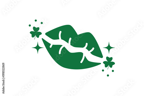 Playful St Patricks Day lips illustration with clover accents in a fun festive style