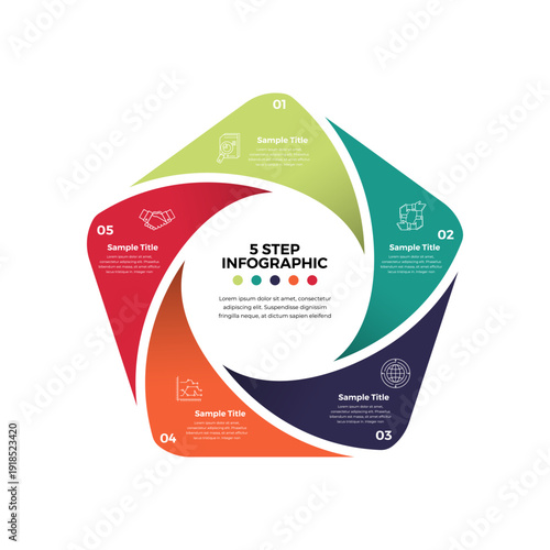 Vector infographic circle. Cycle diagram with 5 steps. Round chart that can be used for report, business analytics, data visualization and presentation. vector editable