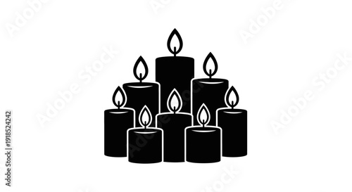 A group of burning black candles in a silhouette, perfect for themes of remembrance, memorials, or quiet reflection