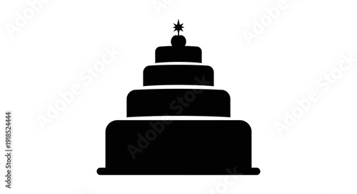 Elegant black silhouette of a festive tiered celebration cake topped with a glowing star, symbolizing joy, special events, and sweet moments for any special occasion