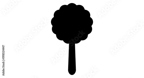 Minimalist black silhouette icon of a stylized rounded object with a stick, resembling a cotton swab or a blooming flower, perfect for clean design and simple graphic representations