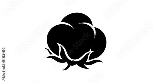 Simple black silhouette of a cotton boll, representing natural fibers and agriculture