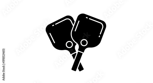 Dynamic black silhouettes of two crossed sports paddles, symbolizing competitive games and recreational activities, perfect for active lifestyle themes