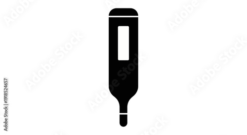 A stark black silhouette of a digital thermometer, symbolizing health, medical measurement, and temperature monitoring against a clean white background
