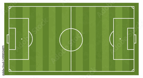 Aerial view of a soccer field with green grass and white markings for a competitive match
