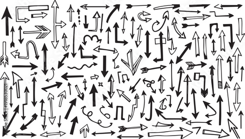 A collection of various black arrows on a white background for design and directional purposes