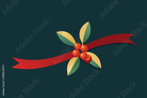 Charming mistletoe bunches artfully tied with a rustic red ribbon, perfect for festive holiday greetings.