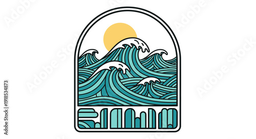 ocean waves logo, sun, sea, nature, summer, travel, adventure
