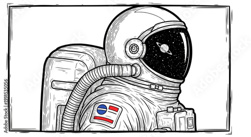 Astronaut in space suit, galaxy reflection, cosmos exploration