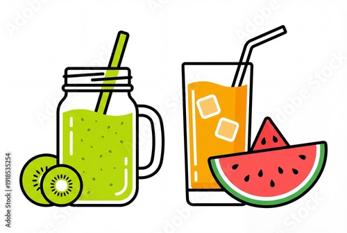 Fresh Fruit Smoothies with Kiwi and Watermelon.