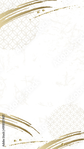 和紙に七宝文様と金のあしらいを配した和風背景　縦長レイアウトの上品なイラスト
