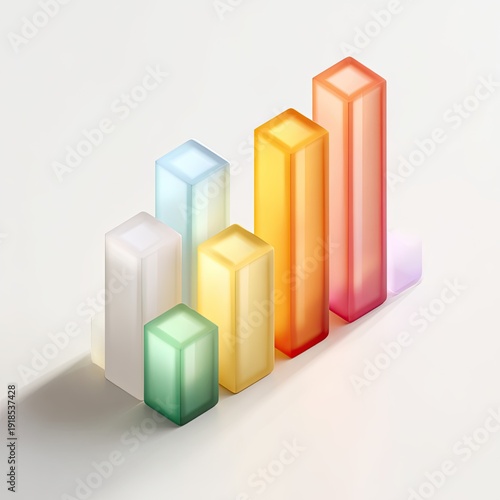 Translucent bar chart with rising bars in gradient colors on a light background