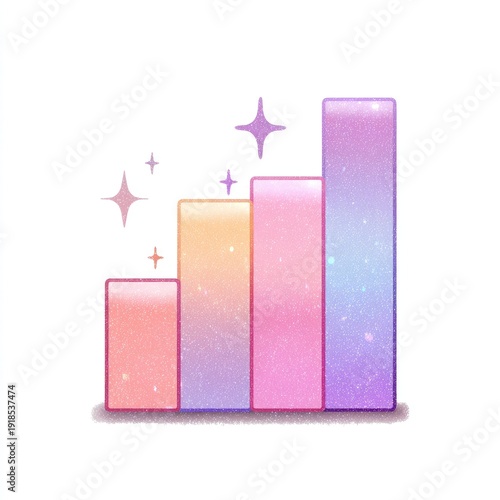 Pastel-colored bar chart with sparkles, symbolizing growth