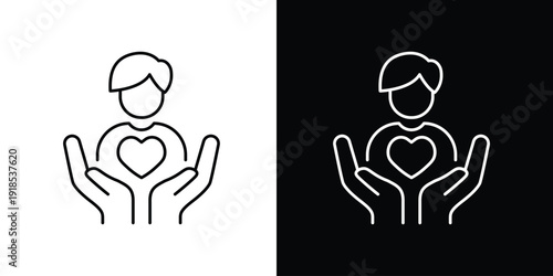 Single icon of caring hands holding a heart symbol above a person, symbolizing love and support