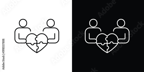 Single icon of two abstract figures forming a heart shape together representing unity, partnership, and love