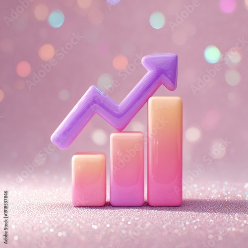 3D graph with purple arrow showing upward trend on pink gradient