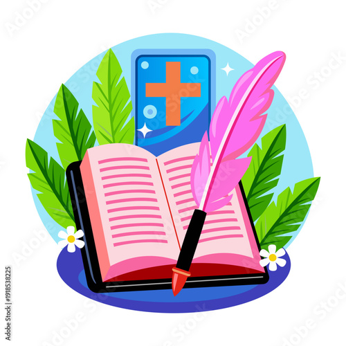 A flat style illustration of holy bible