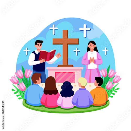 Flat illustration depicting christianity lesson