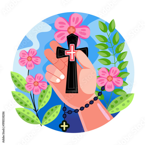 A flat style illustration of holy cross