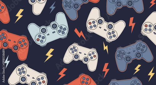 Gaming controller pattern on dark background, video game design