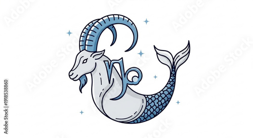 Capricorn zodiac symbol goat fish hybrid with stars astrology sign