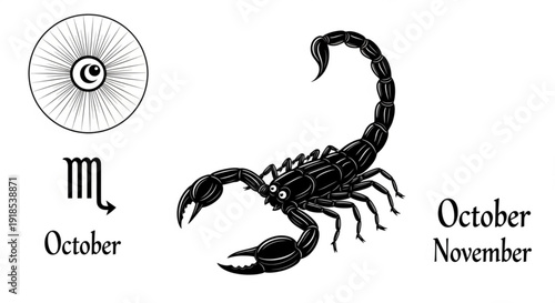 Scorpio zodiac sign symbol with astrology elements on white background