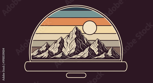 vintage mountain landscape illustration, retro nature design