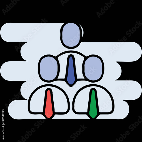 Business Hierarchy in Cartoon: A simplified illustration depicts a company's organizational structure with an executive and two subordinates. The depiction aims to represent business concepts.Clean fa