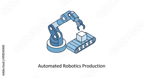 Automated Robotics Production Line with Robotic Arm and Conveyor Belt.
