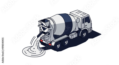 Concrete Mixer Truck Pouring Cement Construction Vehicle Illustration.