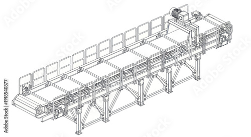 Detailed technical drawing of a long industrial conveyor belt system.