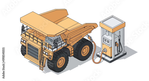 Giant Mining Dump Truck Refueling at a Gas Station.