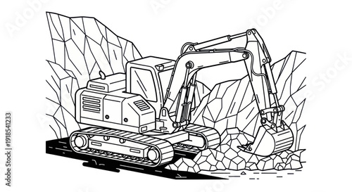 Heavy Duty Excavator Machine Working in Quarry Site.